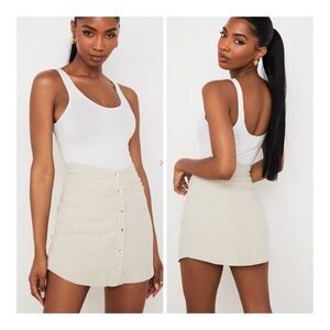 NWOT House Of CB Tayo Linen Blend Gathered Waist Button Front Mini Skirt Size M